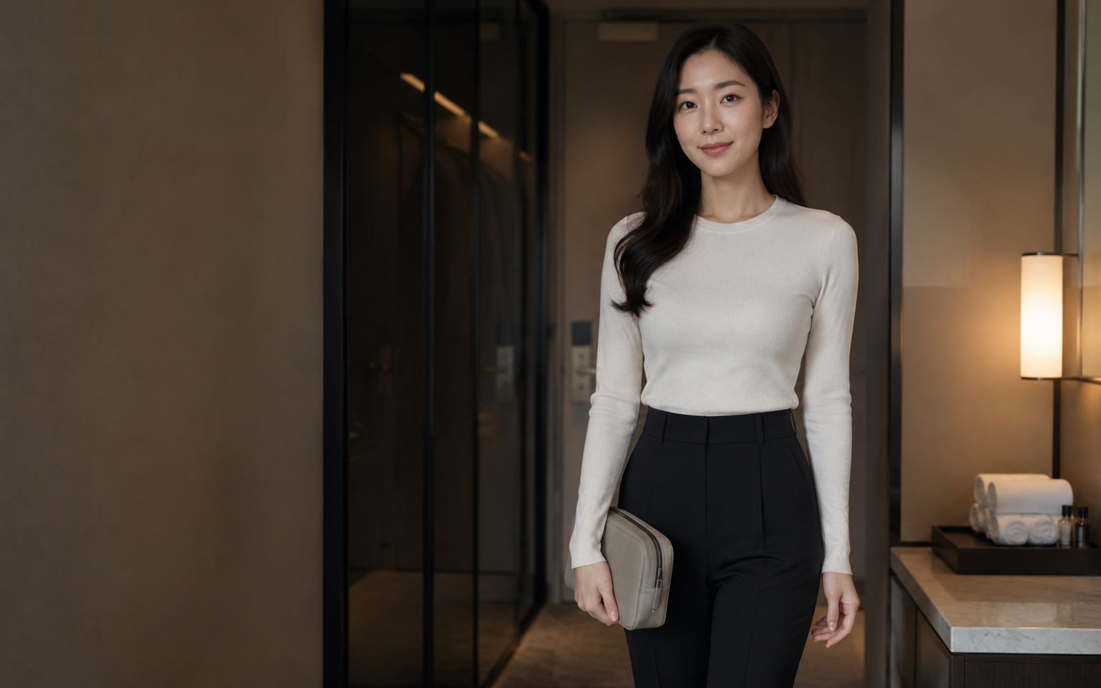 인천 송도 방문 홈케어를 안내하는 젊은 성인 한국 여성 관리사
